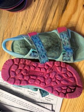 Merrell Kids Aqua and Bright Pink Two-Strap Sandals